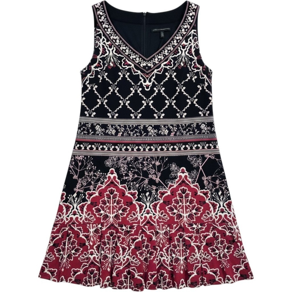 White House Black Market Mini Dress XL Black Wine Floral Boho Embellished Beaded